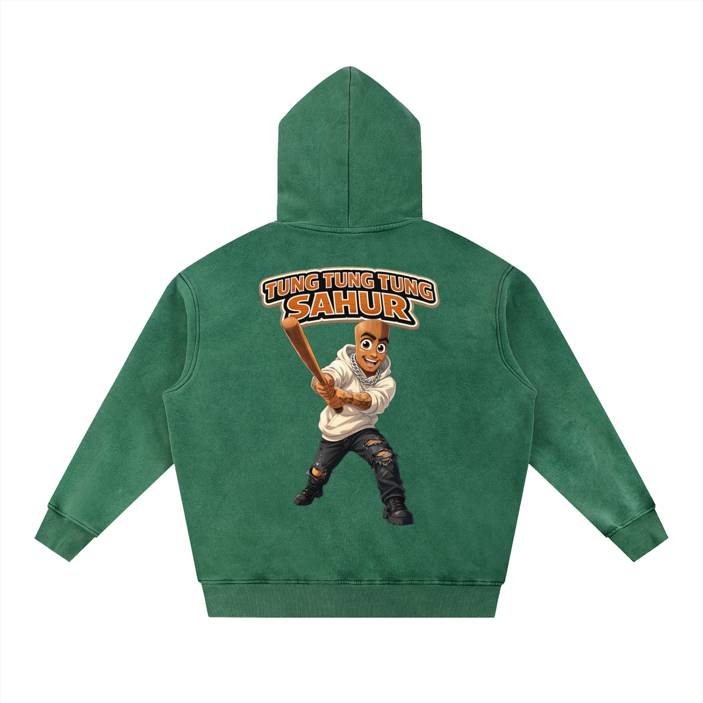 "Tung Tung Tung Sahur" Snow Wash Fleece Oversize Hoodie