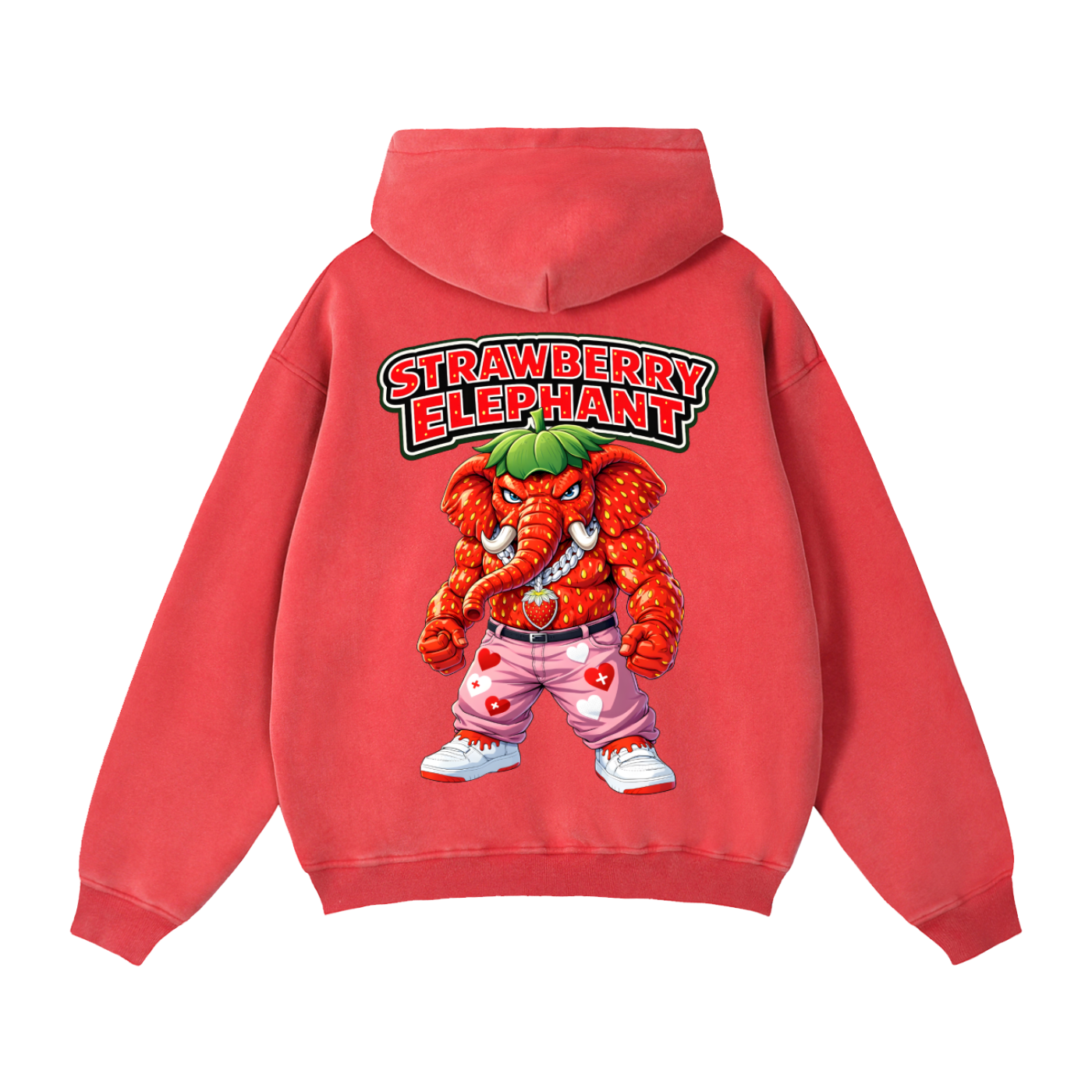 "Strawberry Elephant" Zip-Through Boxy Fleece Hoodie