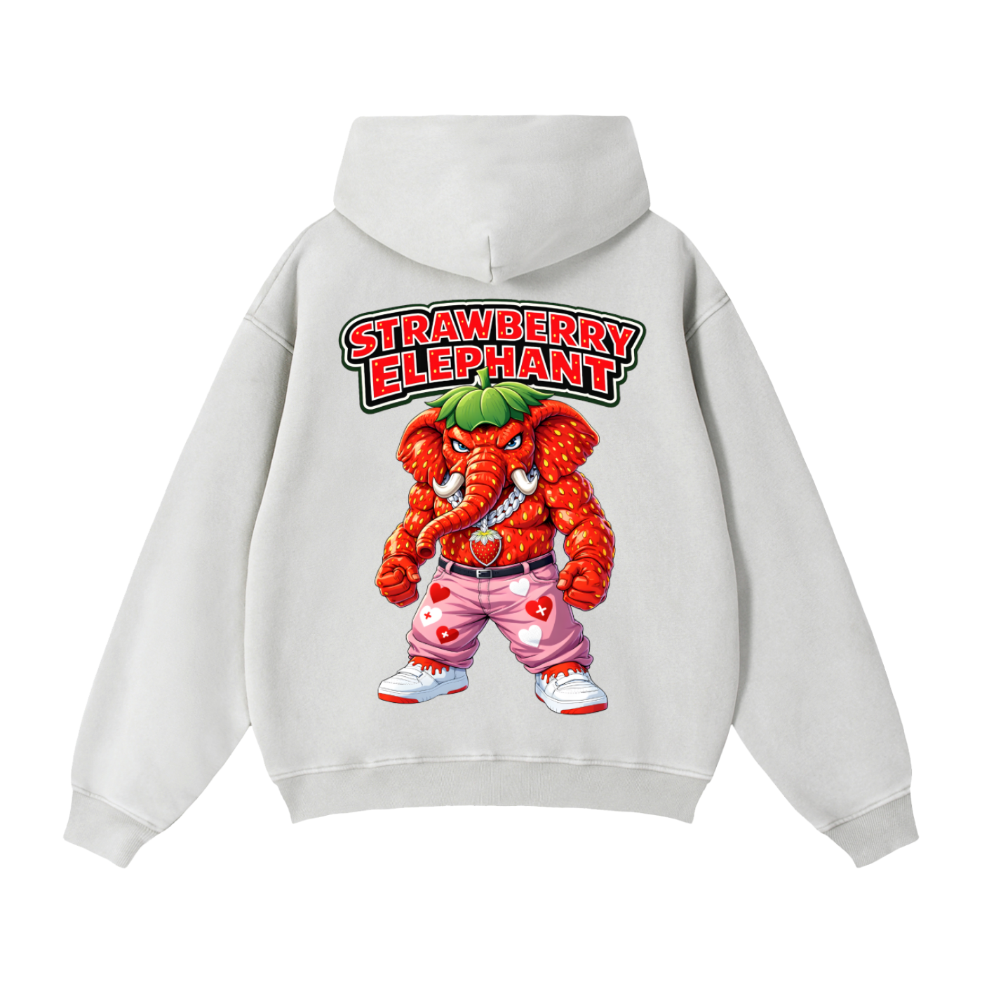"Strawberry Elephant" Zip-Through Boxy Fleece Hoodie