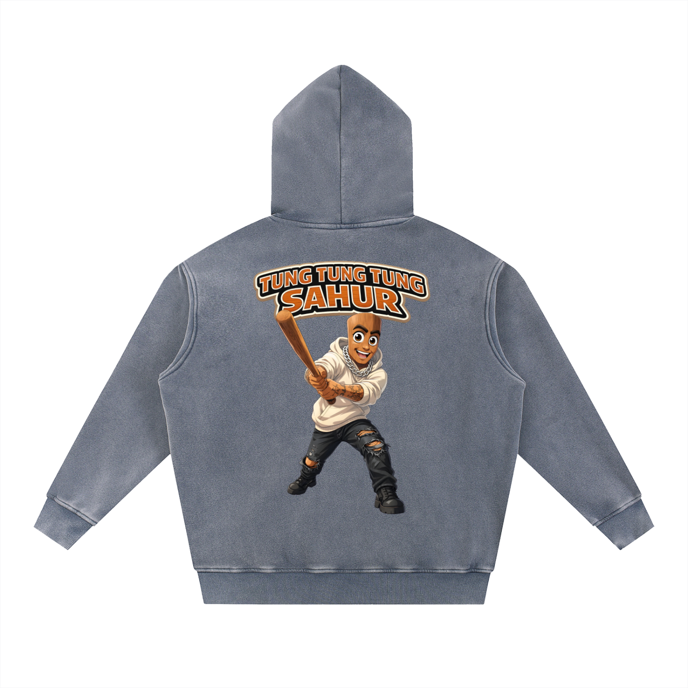 "Tung Tung Tung Sahur" Snow Wash Fleece Oversize Hoodie