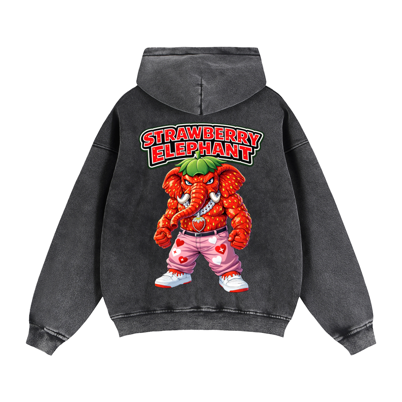 "Strawberry Elephant" Zip-Through Boxy Fleece Hoodie