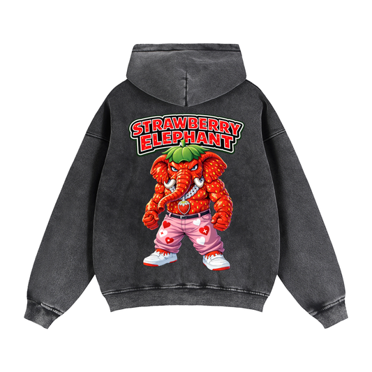 "Strawberry Elephant" Zip-Through Boxy Fleece Hoodie
