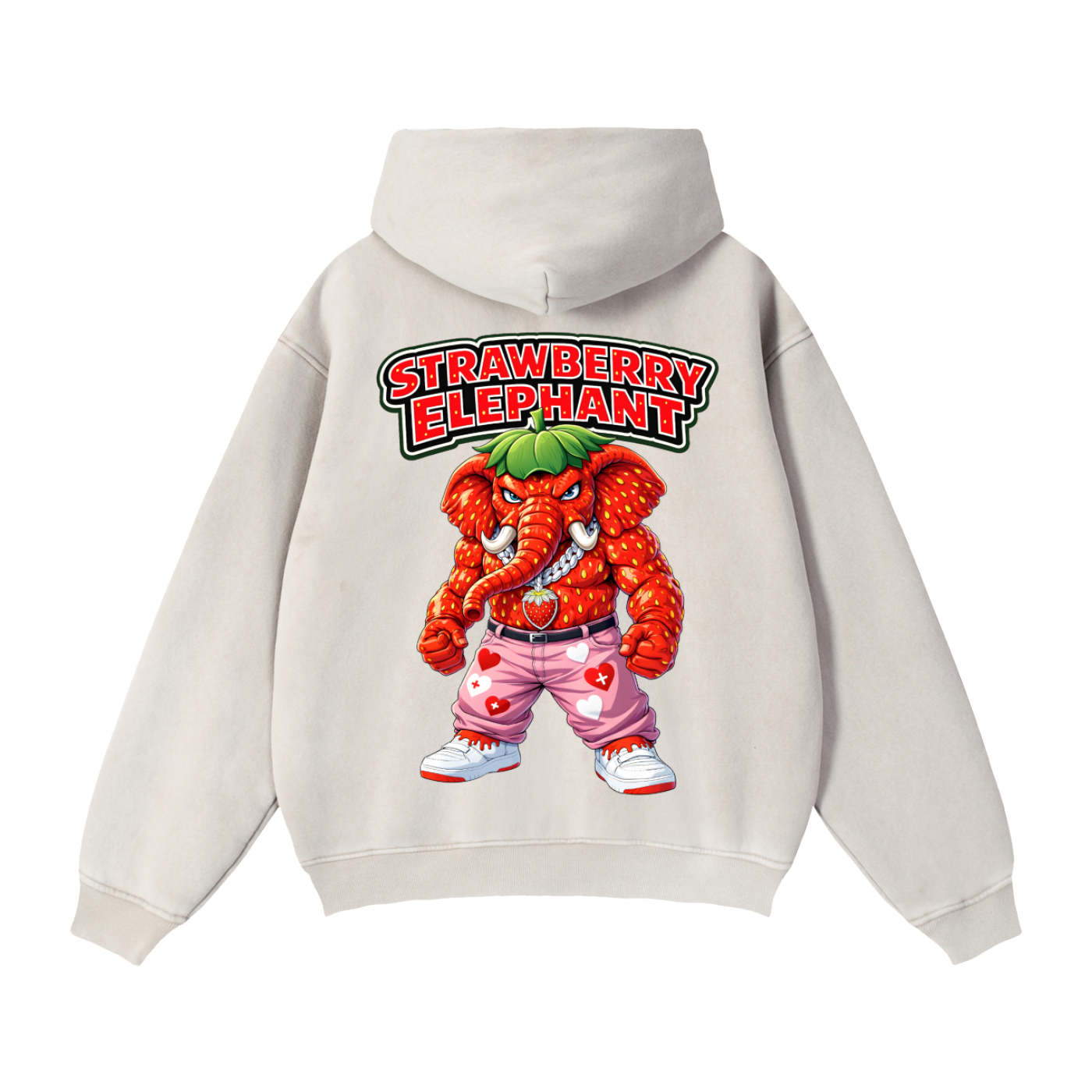 "Strawberry Elephant" Zip-Through Boxy Fleece Hoodie