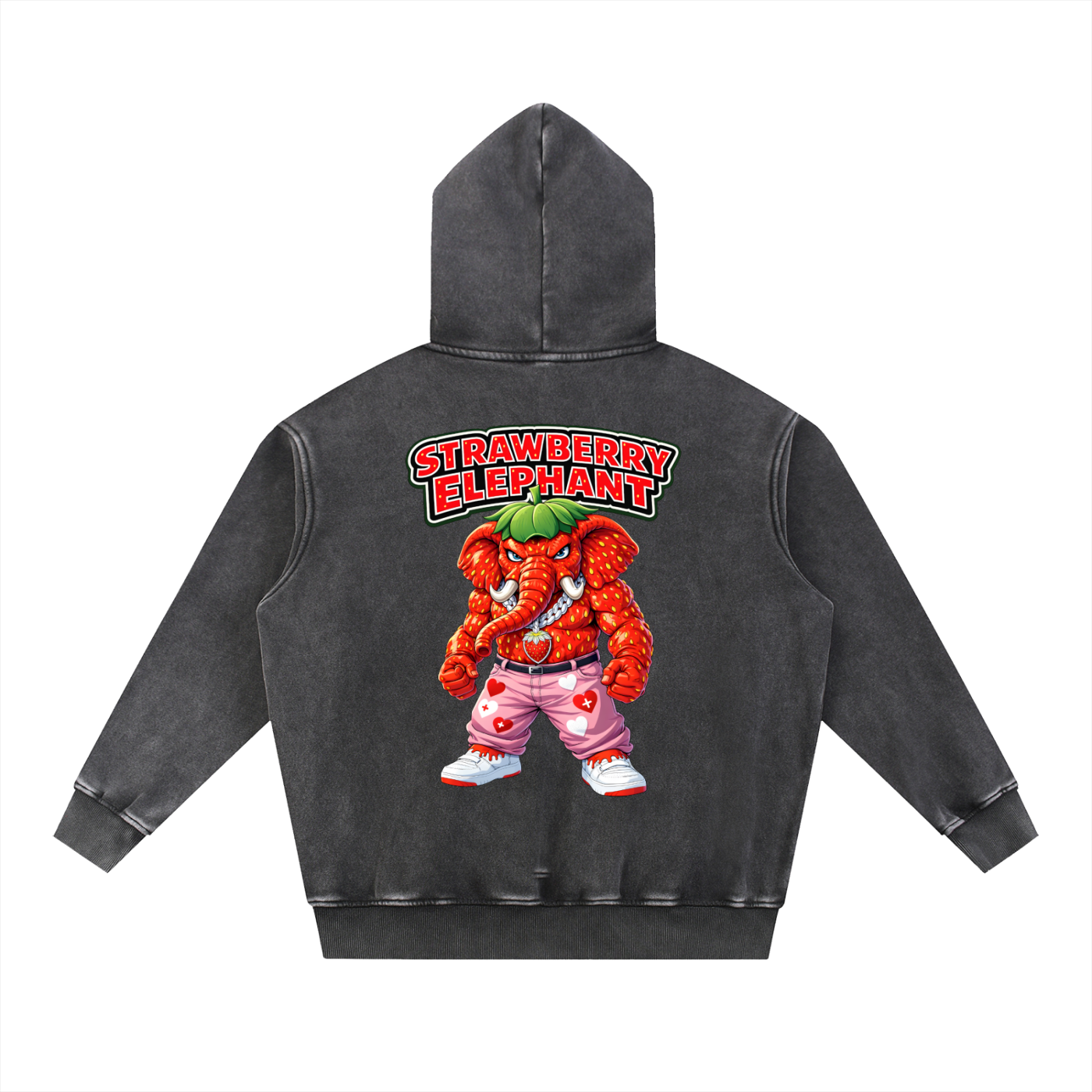 "Strawberry Elephant" Snow Wash Fleece Oversize Hoodie