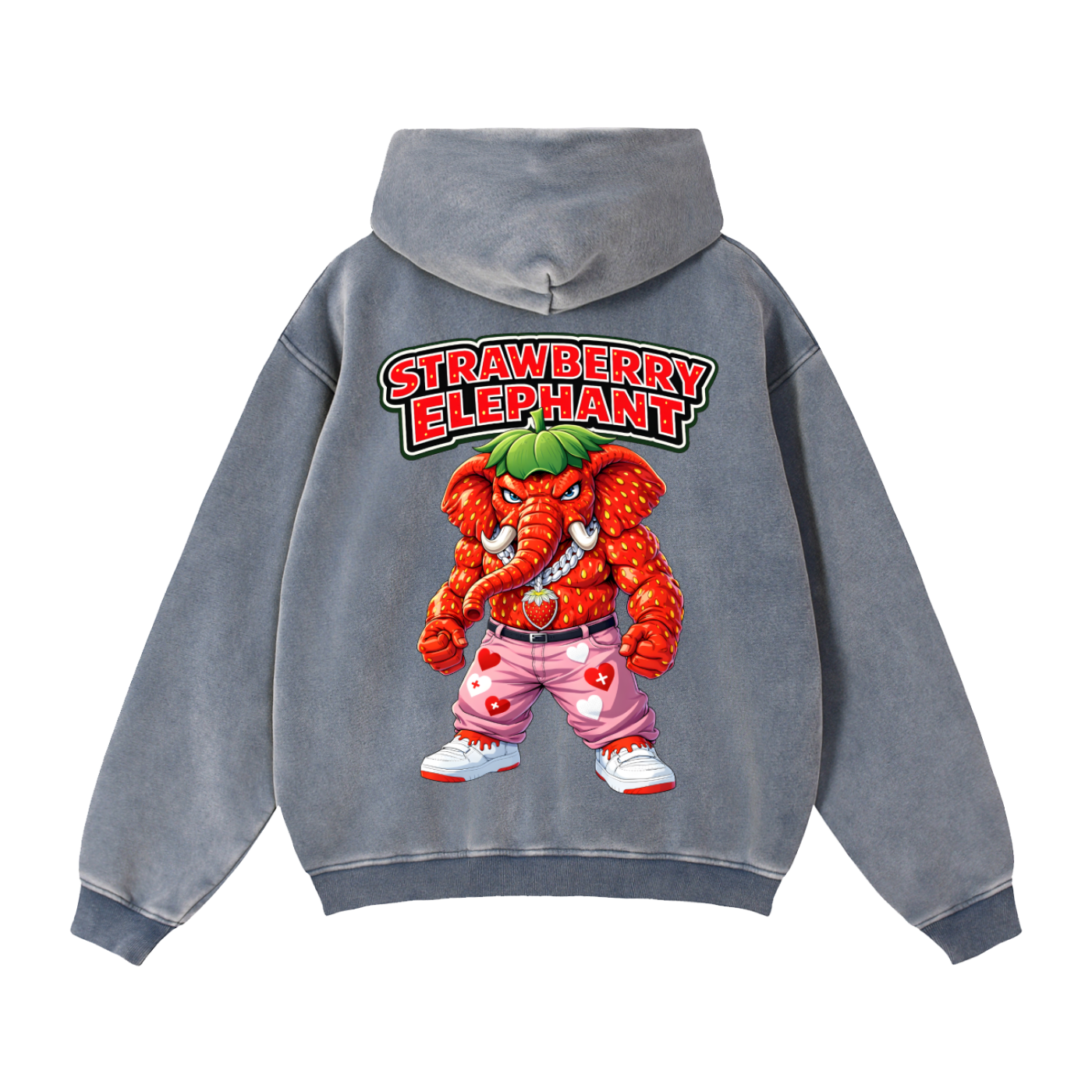 "Strawberry Elephant" Zip-Through Boxy Fleece Hoodie