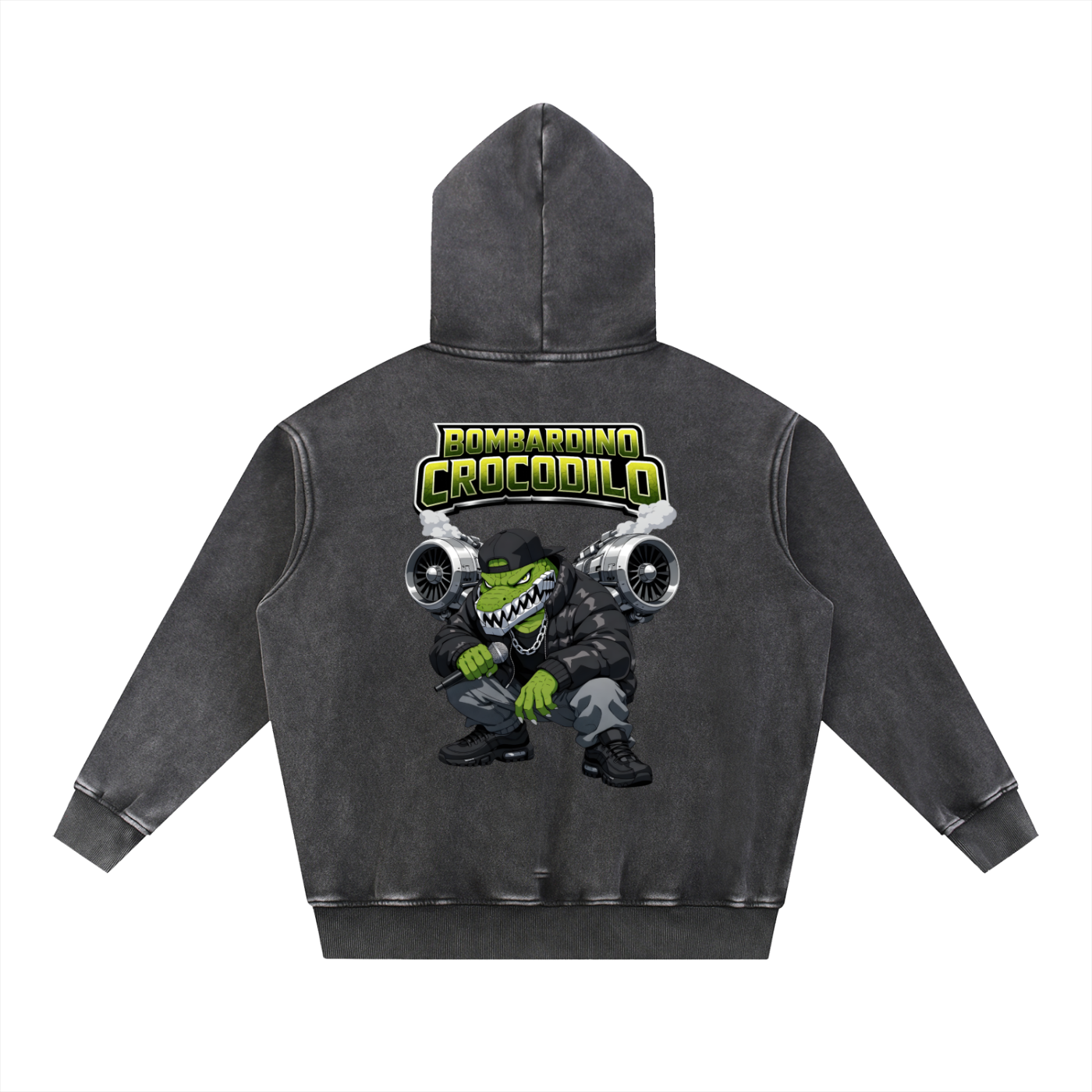 "Bombardino Crocodilo" Snow Wash Fleece Oversize Hoodie