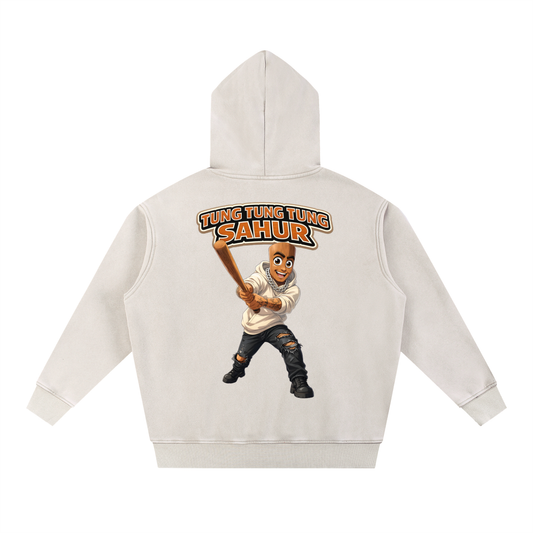 "Tung Tung Tung Sahur" Snow Wash Fleece Oversize Hoodie