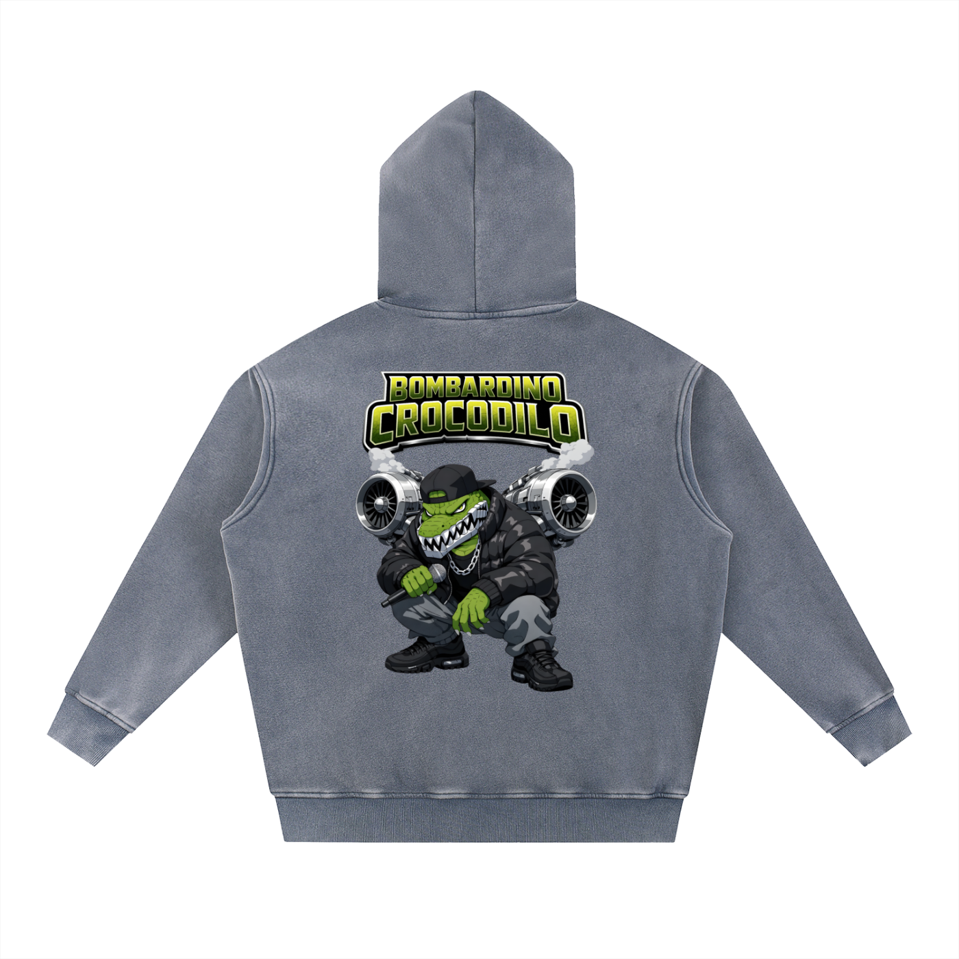 "Bombardino Crocodilo" Snow Wash Fleece Oversize Hoodie