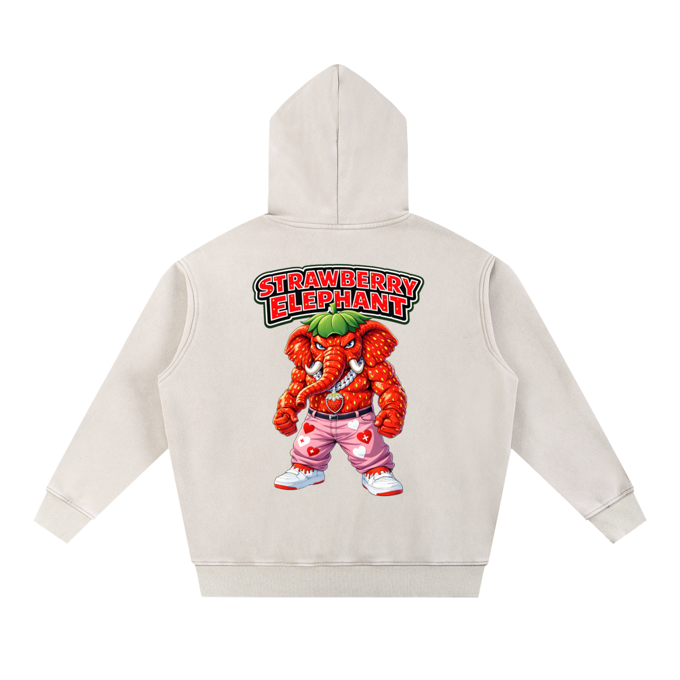 "Strawberry Elephant" Snow Wash Fleece Oversize Hoodie