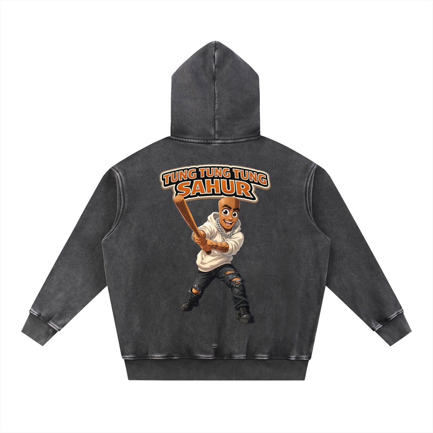 "Tung Tung Tung Sahur" Snow Wash Fleece Oversize Hoodie