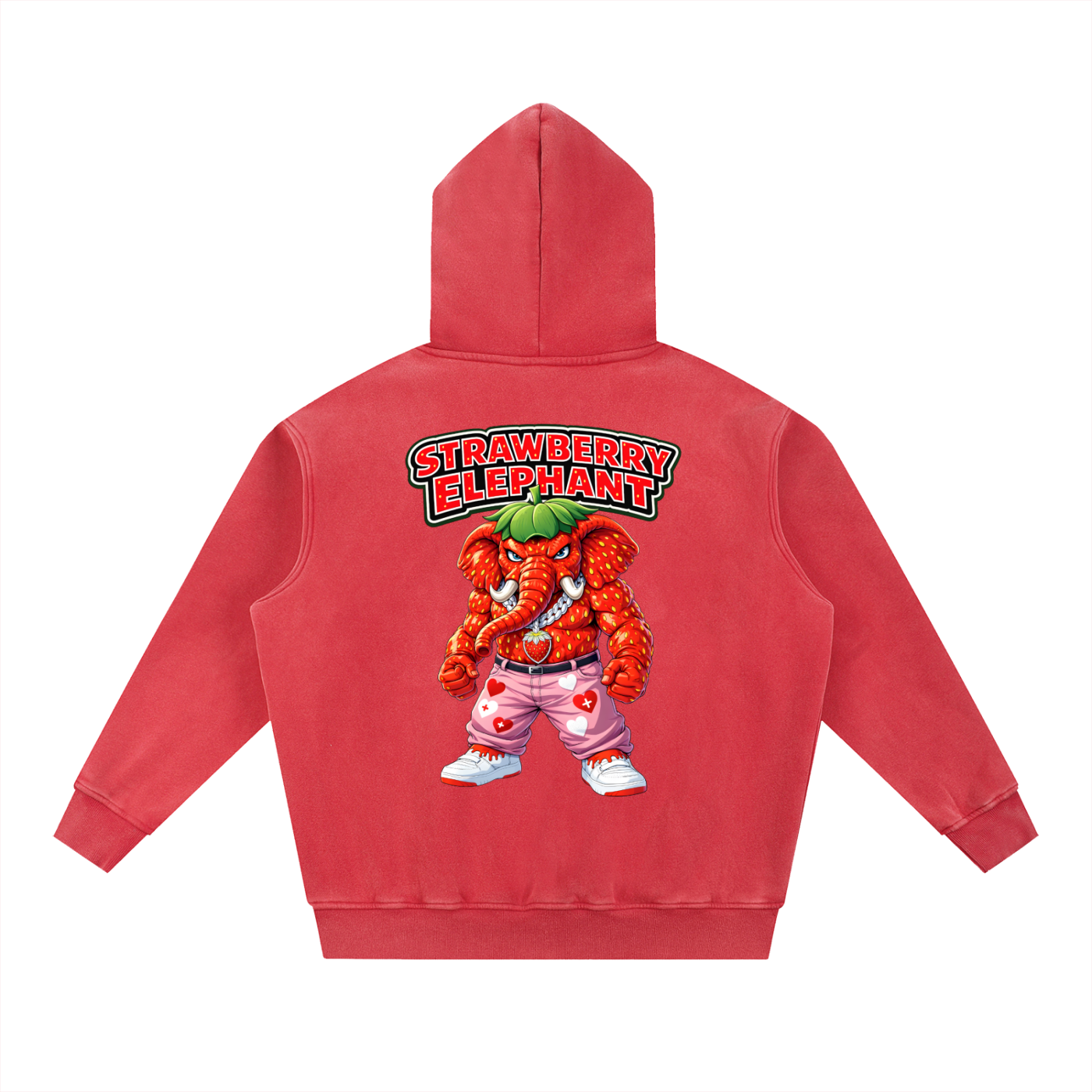 "Strawberry Elephant" Snow Wash Fleece Oversize Hoodie