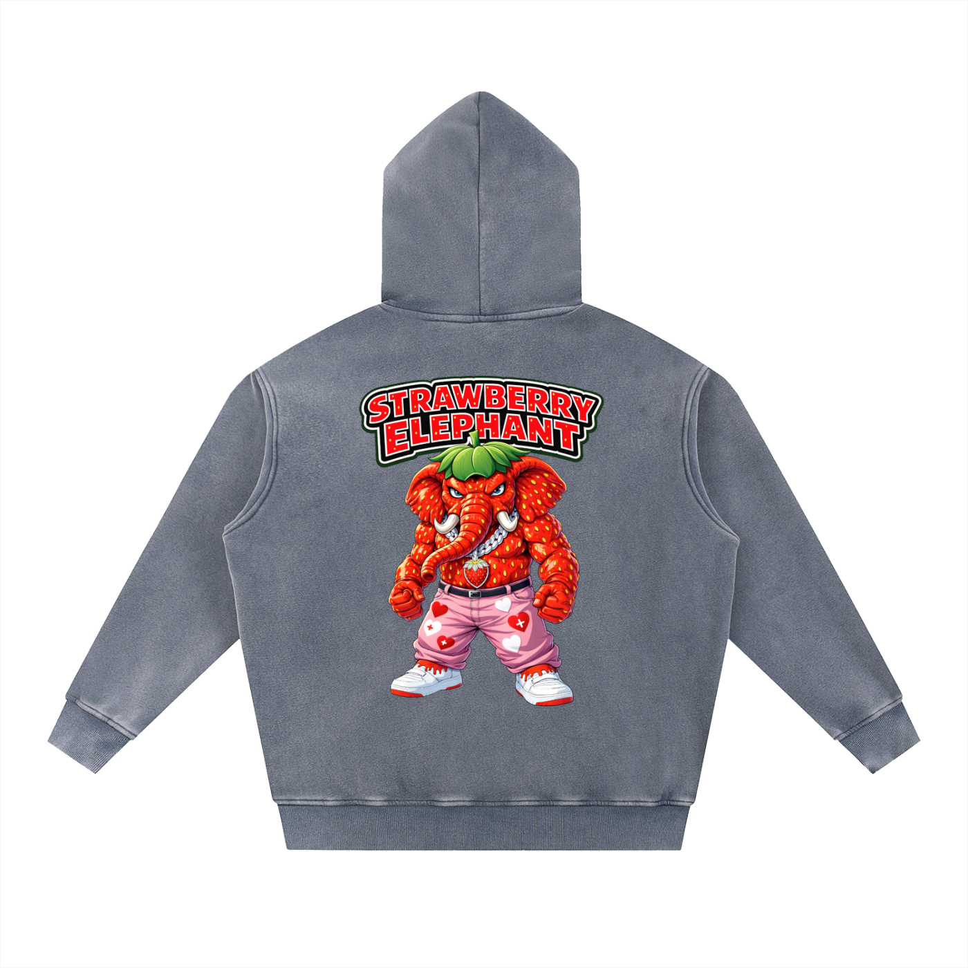 "Strawberry Elephant" Snow Wash Fleece Oversize Hoodie